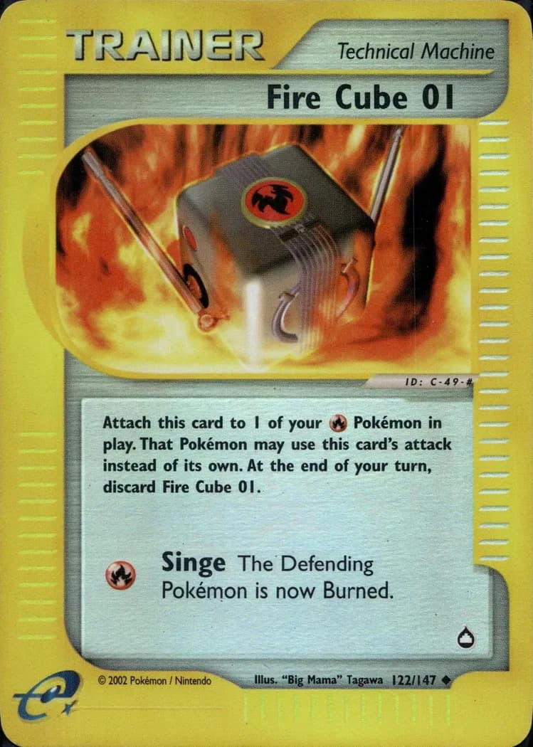 Fire Cube 01 reverse holo card front, Aquapolis 122/147