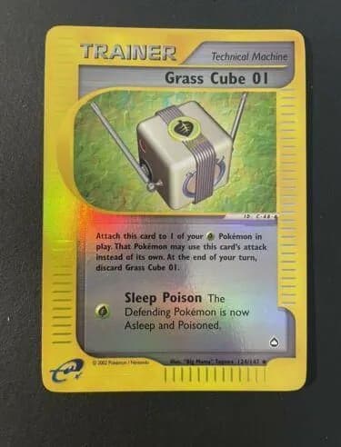 Grass Cube 01 reverse holo card front, Aquapolis 124/147