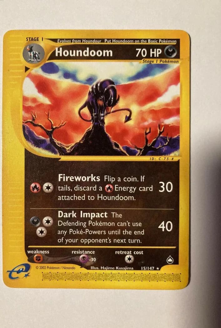 Houndoom reverse holo card front, Aquapolis 15/147