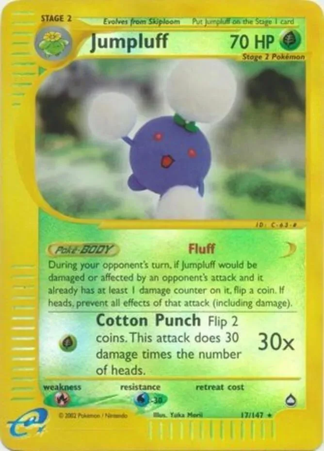 Jumpluff reverse holo card front, Aquapolis 17/147
