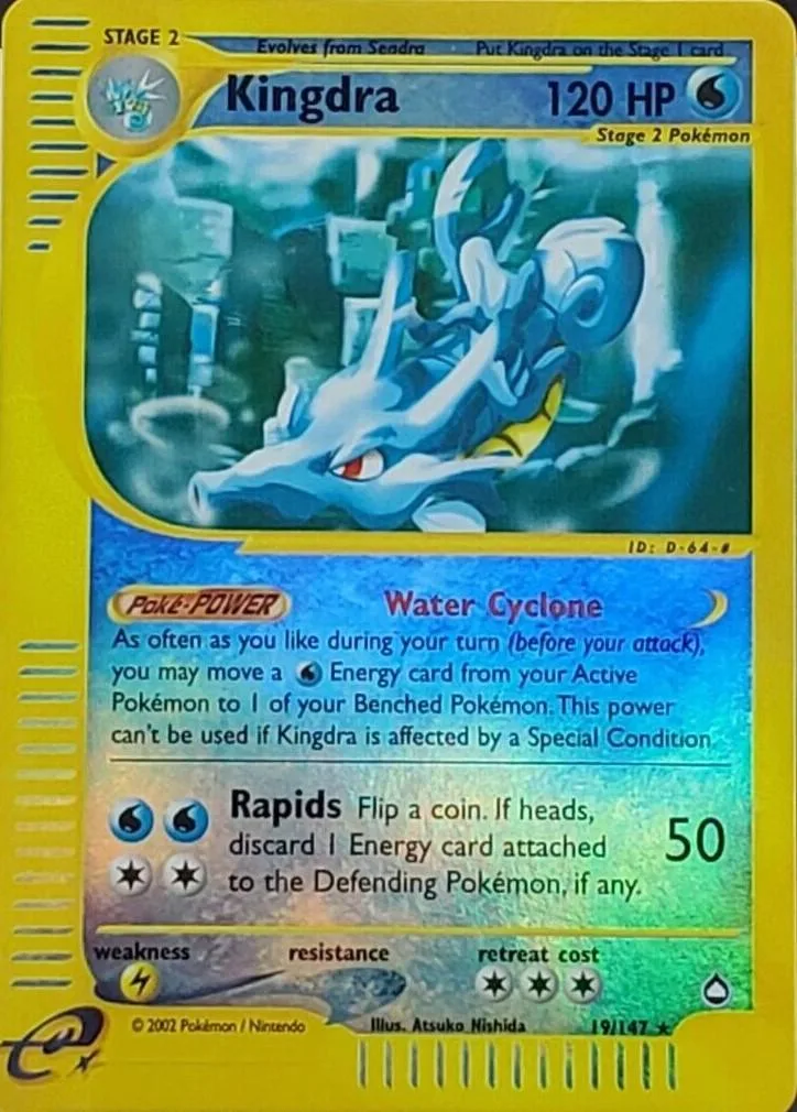 Kingdra reverse holo card front, Aquapolis 19/147