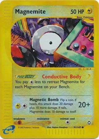 Magnemite reverse holo card front, Aquapolis 91/147