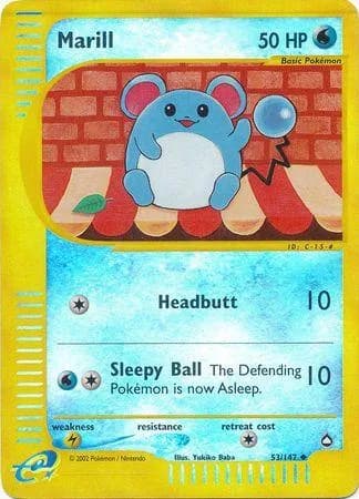 Marill reverse holo card front, Aquapolis 53/147