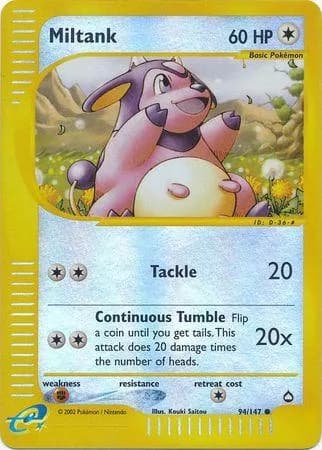 Miltank reverse holo card front, Aquapolis 94/147