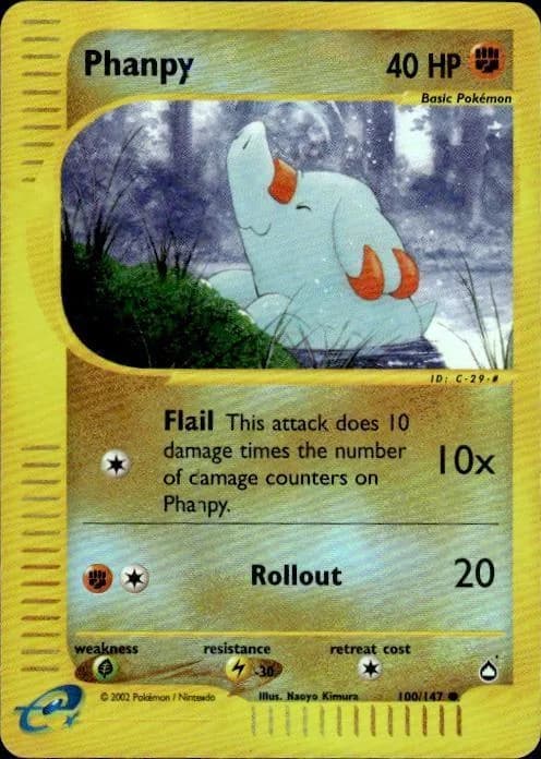 Phanpy reverse holo card front, Aquapolis 100/147