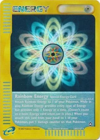 Rainbow Energy reverse holo card front, Aquapolis 144/147