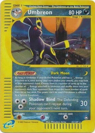 Umbreon reverse holo card front, Aquapolis 41/147