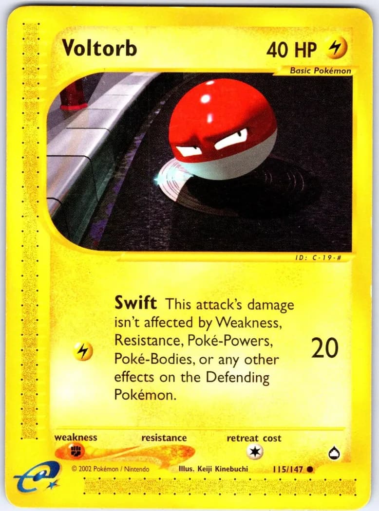 Voltorb reverse holo card front, Aquapolis 115/147
