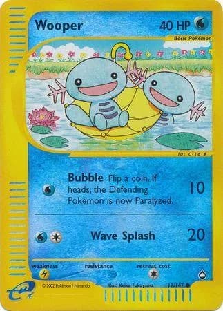 Wooper reverse holo card front, Aquapolis 117/147