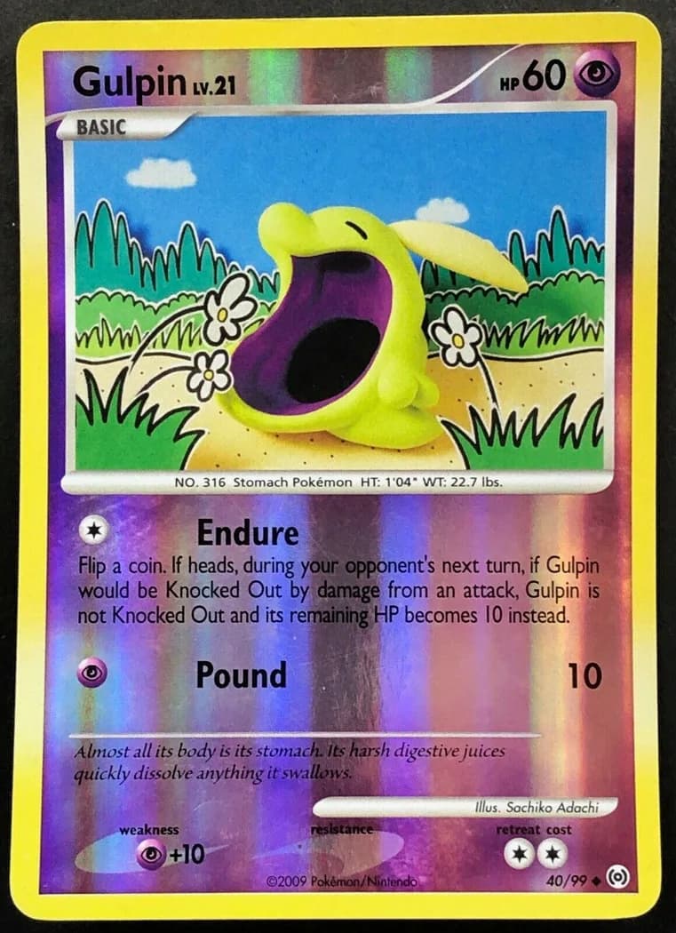 Gulpin reverse holo card front, Arceus 40/99
