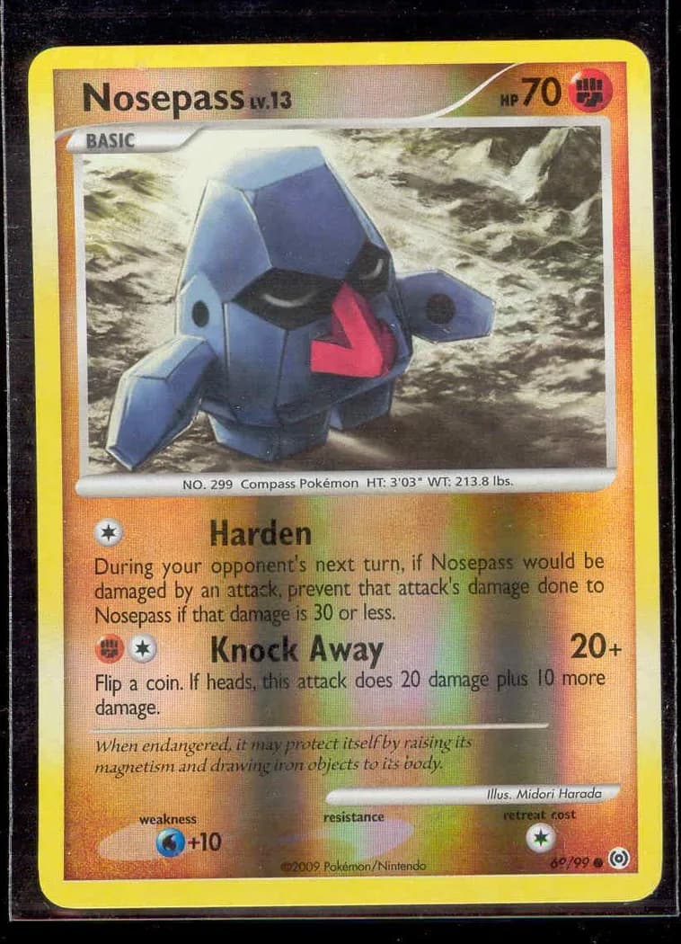 Nosepass reverse holo card front, Arceus 69/99