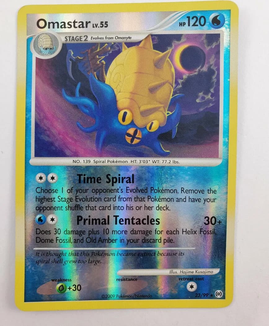 Omastar reverse holo card front, Arceus 23/99
