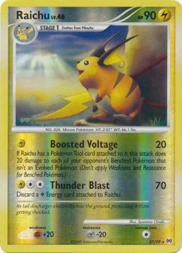 Raichu reverse holo card front, Arceus 27/99