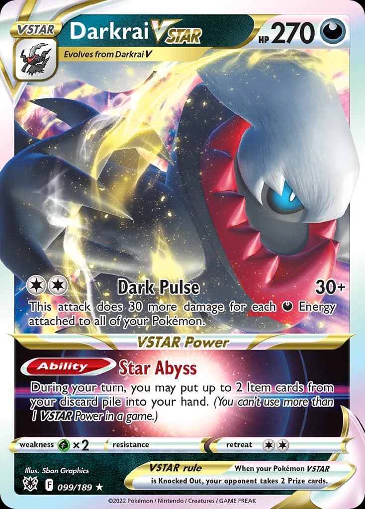 Darkrai VSTAR card front, Astral Radiance 99/189