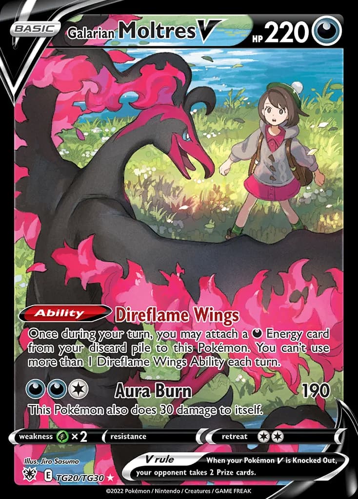 Astral Radiance Galarian Moltres V card front, TG20/TG30