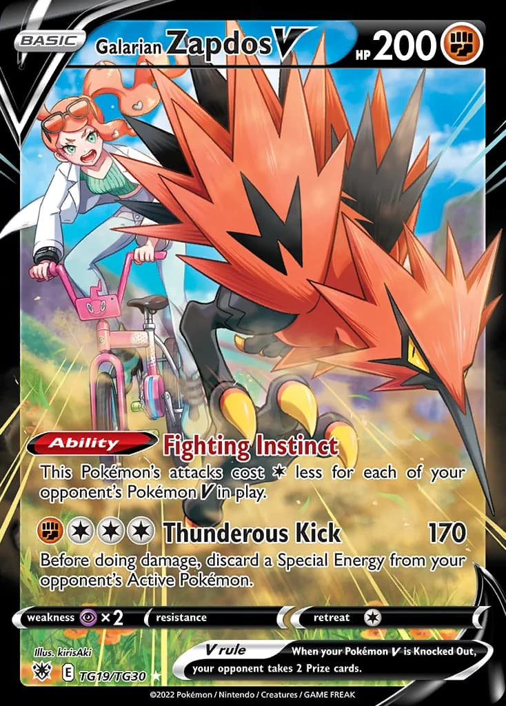 Astral Radiance Galarian Zapdos V card front, TG19/TG30