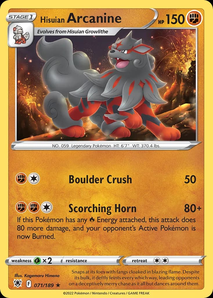 Hisuian Arcanine card front, Astral Radiance 71/189