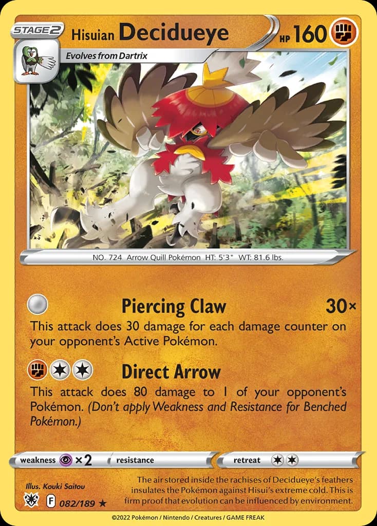 Hisuian Decidueye card front, Astral Radiance 82/189