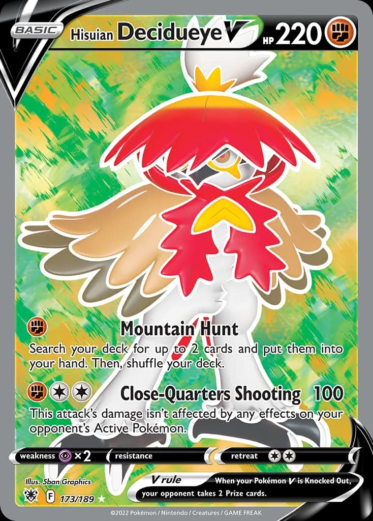 Hisuian Decidueye V card front, Astral Radiance 173/189