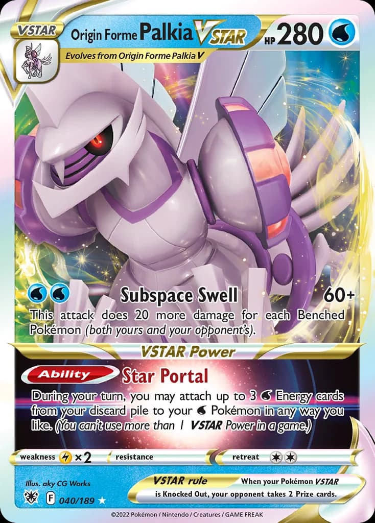 Astral Radiance Origin Forme Palkia VSTAR card front, 40/189