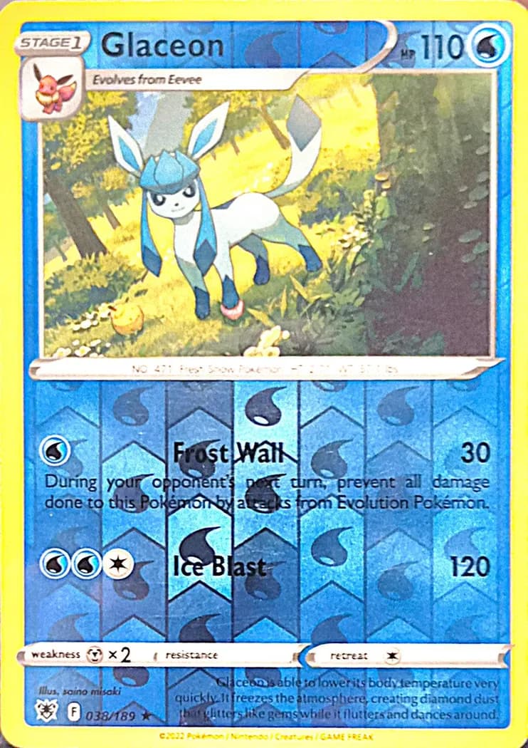 Glaceon reverse holo card front, Astral Radiance 38/189