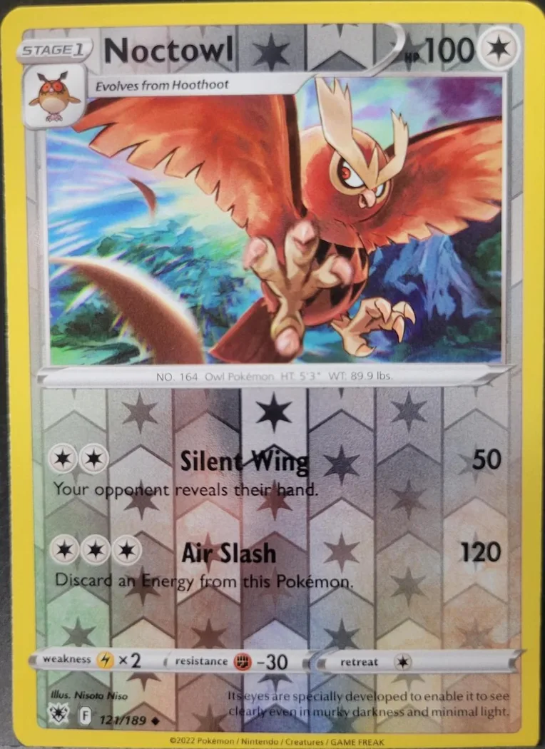 Noctowl reverse holo card front, Astral Radiance 121/189