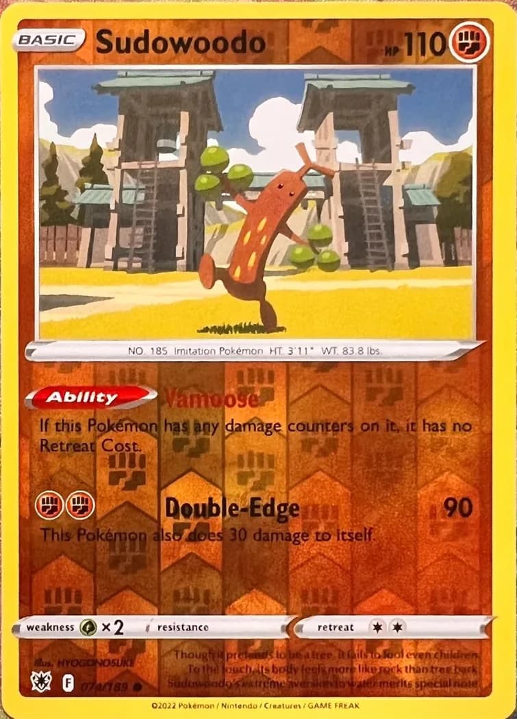 Sudowoodo reverse holo card front, Astral Radiance 74/189
