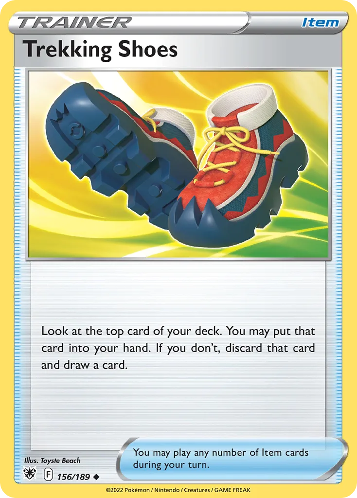 Trekking Shoes, Astral Radiance 156/189, English non-holo base-card reference; reverse-holo finish is not shown