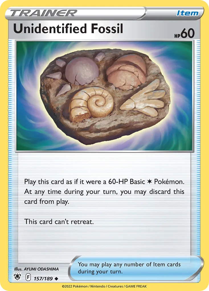 Unidentified Fossil, Astral Radiance 157/189, English non-holo base-card reference; reverse-holo finish is not shown
