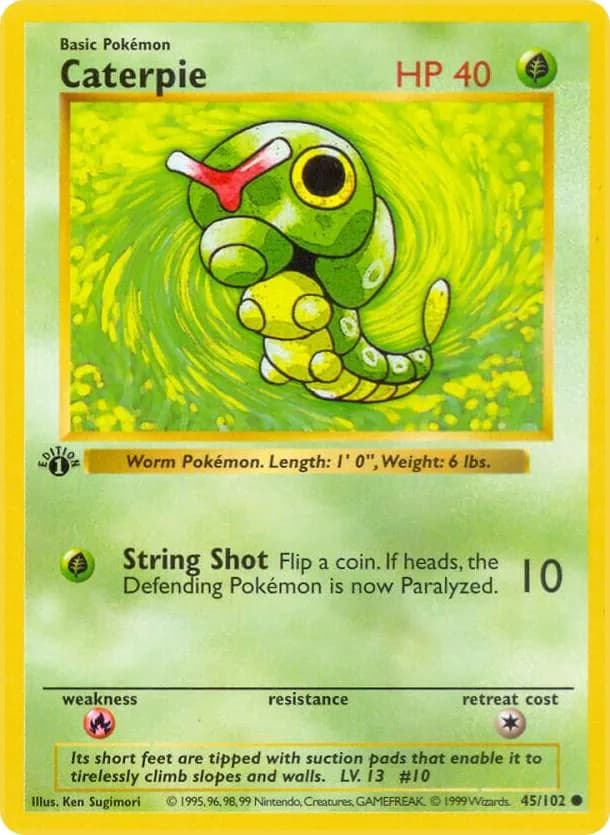 1st Edition Caterpie card front, Base Set 45/102