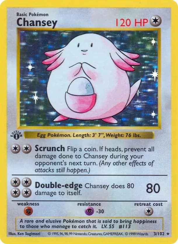 1st Edition Chansey card front, Base Set 3/102
