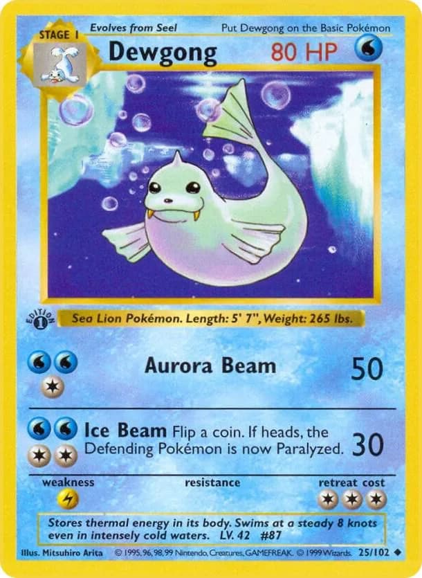 1st Edition Dewgong card front, Base Set 25/102
