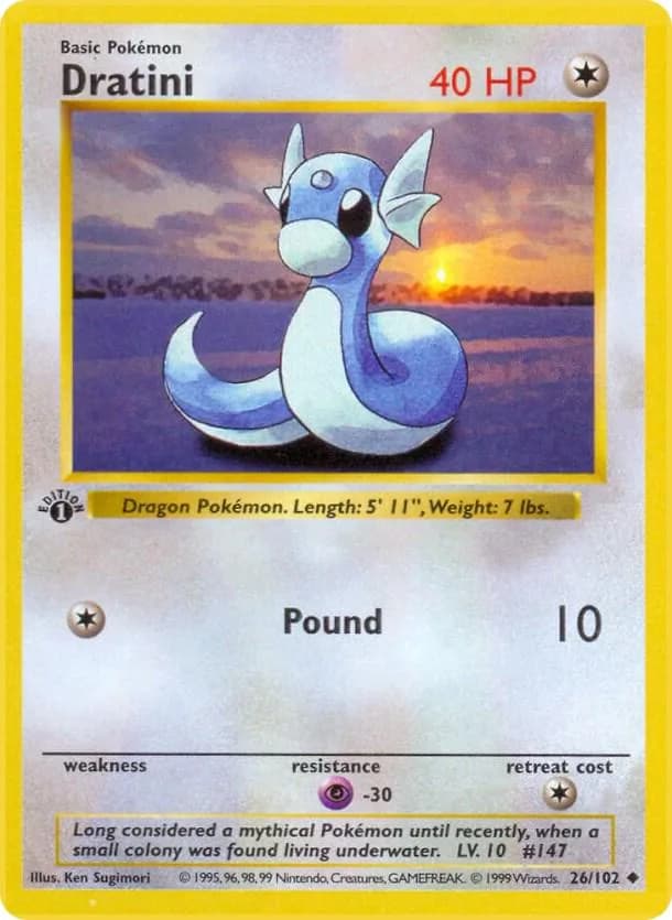 1st Edition Dratini card front, Base Set 26/102