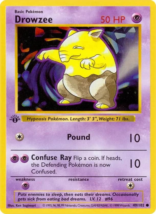 1st Edition Drowzee card front, Base Set 49/102