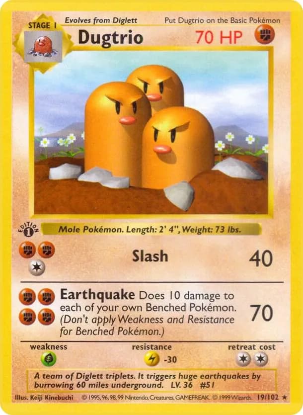 1st Edition Dugtrio card front, Base Set 19/102