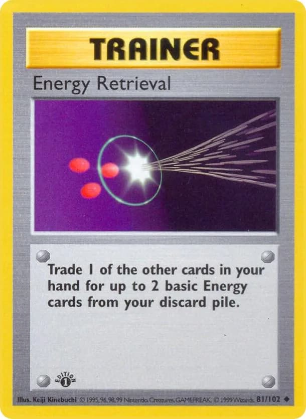 1st Edition Energy Retrieval card front, Base Set 81/102