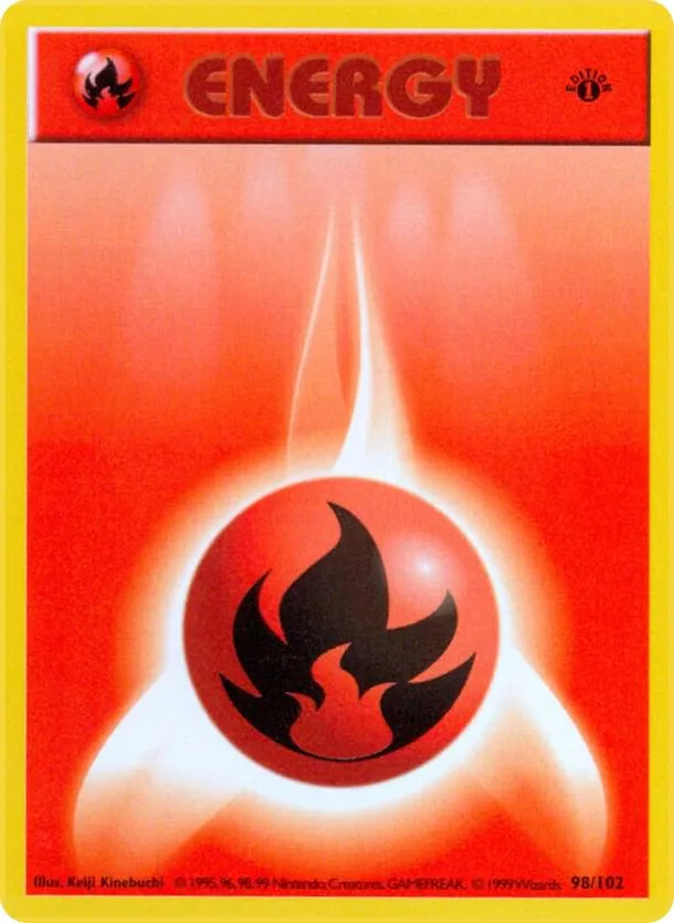 1st Edition Fire Energy card front, Base Set 98/102