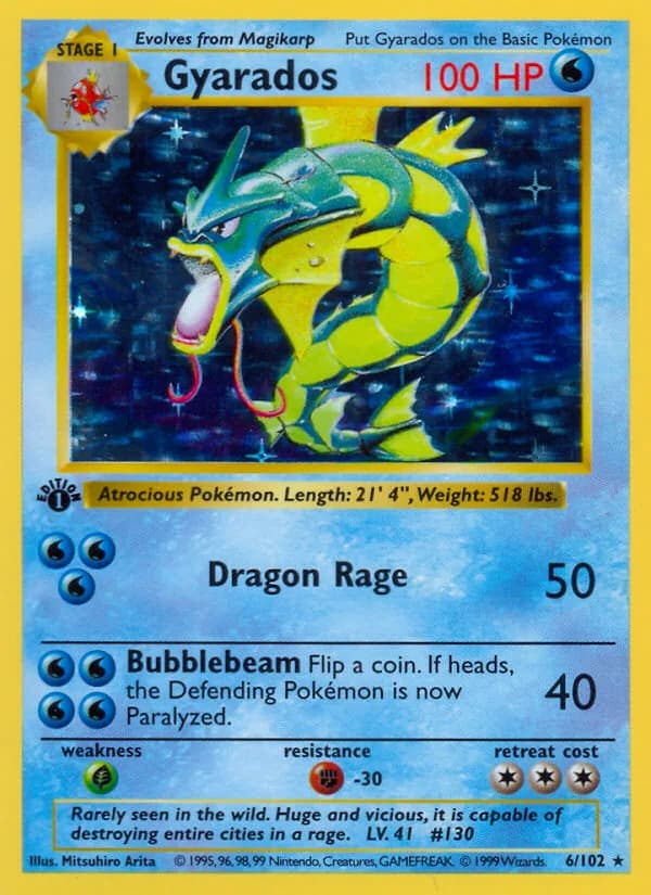 1st Edition Gyarados card front, Base Set 6/102