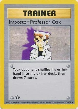 1st Edition Imposter Professor Oak card front, Base Set 73/102