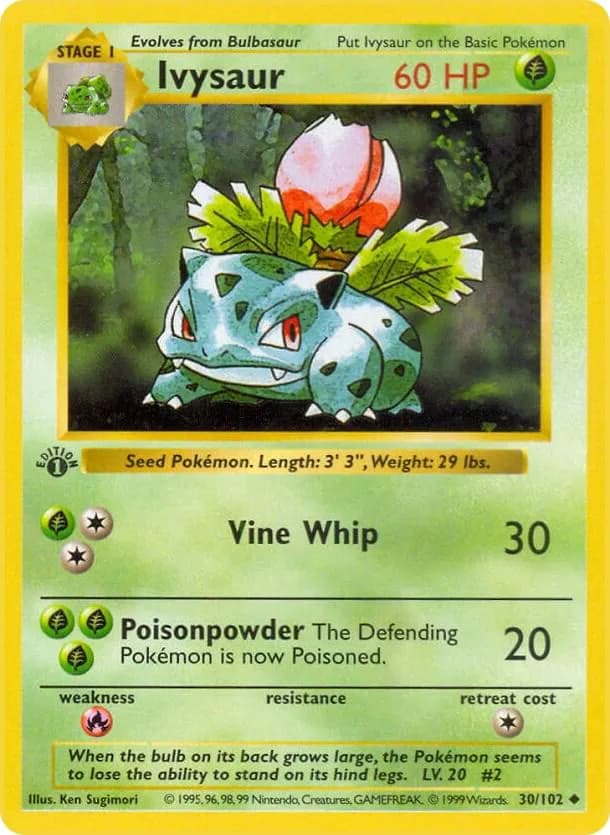 1st Edition Ivysaur card front, Base Set 30/102