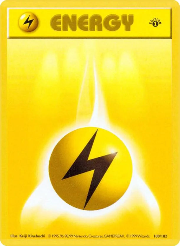 1st Edition Lightning Energy card front, Base Set 100/102
