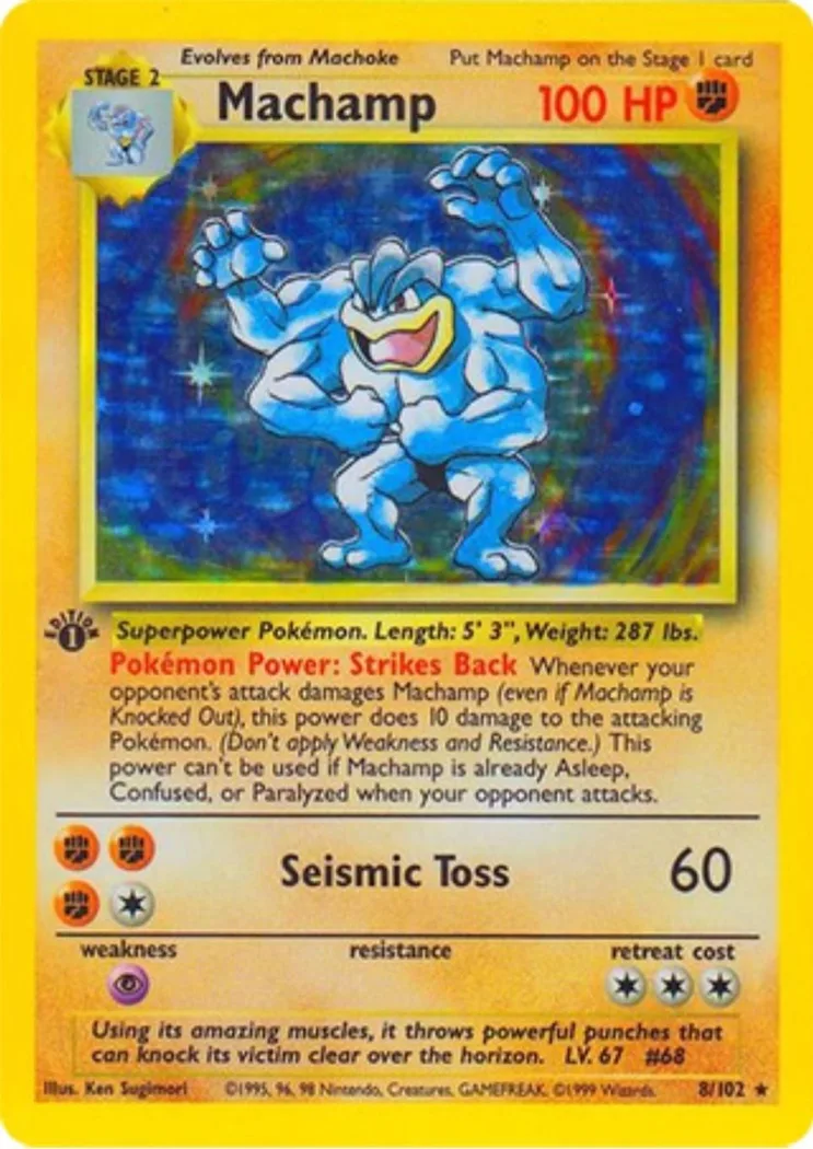 1st Edition Machamp card front, Base Set 8/102