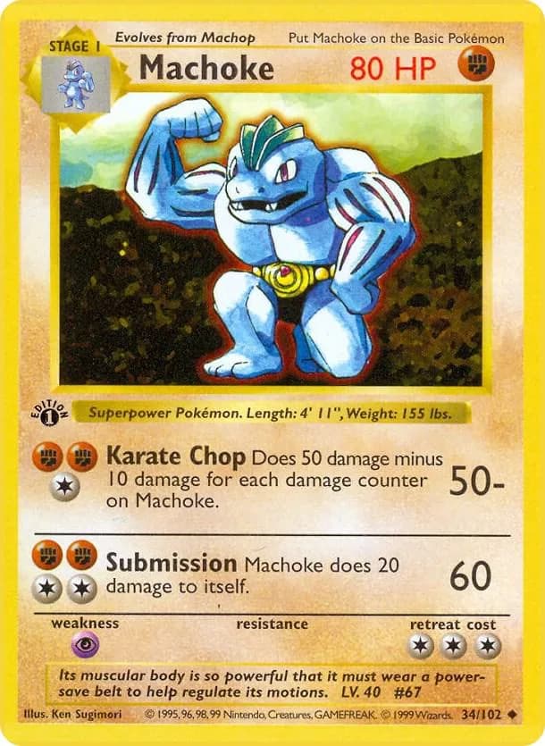 1st Edition Machoke card front, Base Set 34/102