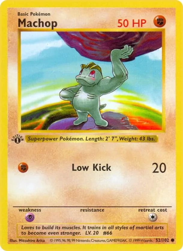 1st Edition Machop card front, Base Set 52/102