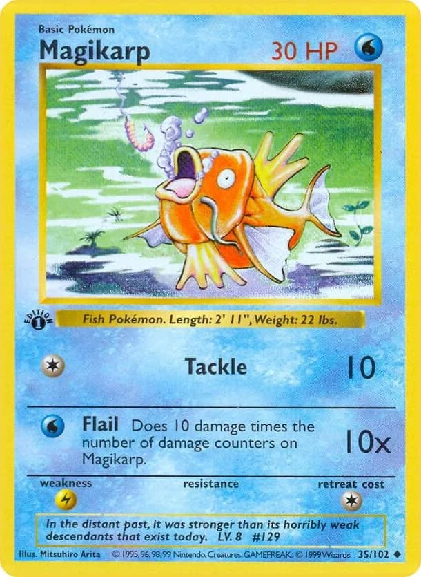 1st Edition Magikarp card front, Base Set 35/102
