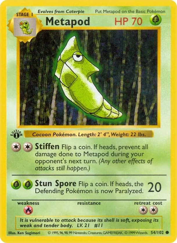 1st Edition Metapod card front, Base Set 54/102