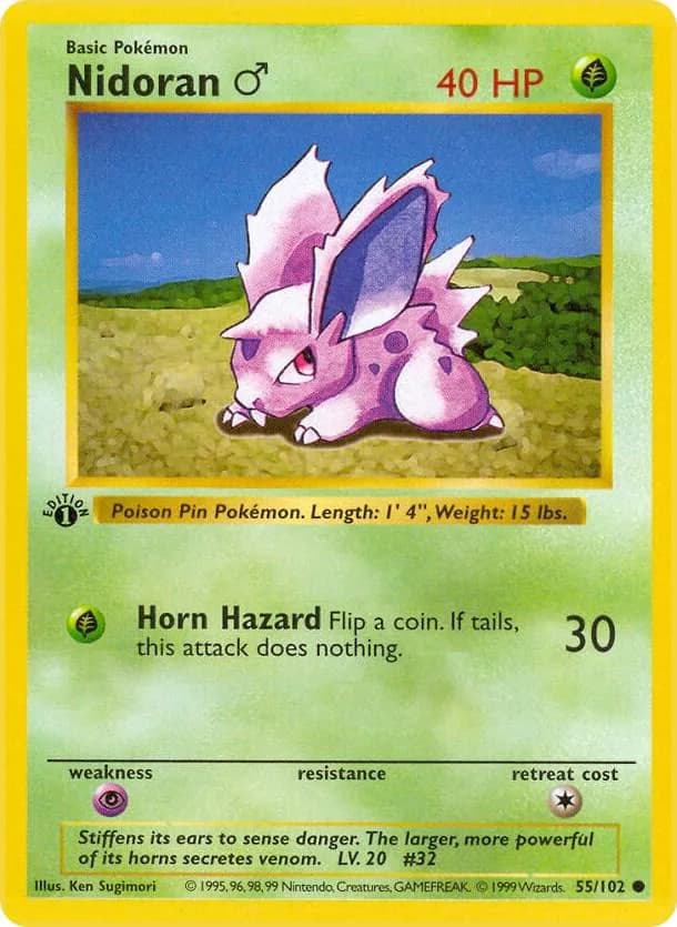 1st Edition Nidoran♂ card front, Base Set 55/102
