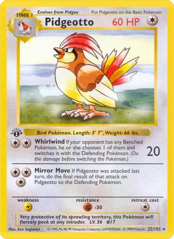 1st Edition Pidgeotto card front, Base Set 22/102