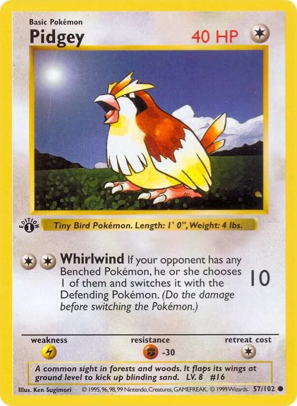 1st Edition Pidgey card front, Base Set 57/102