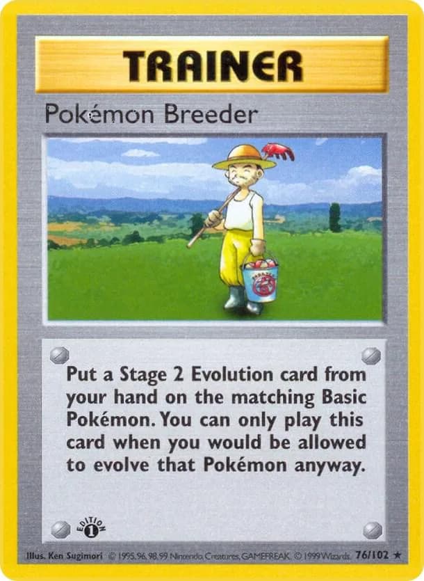 1st Edition Pokémon Breeder card front, Base Set 76/102